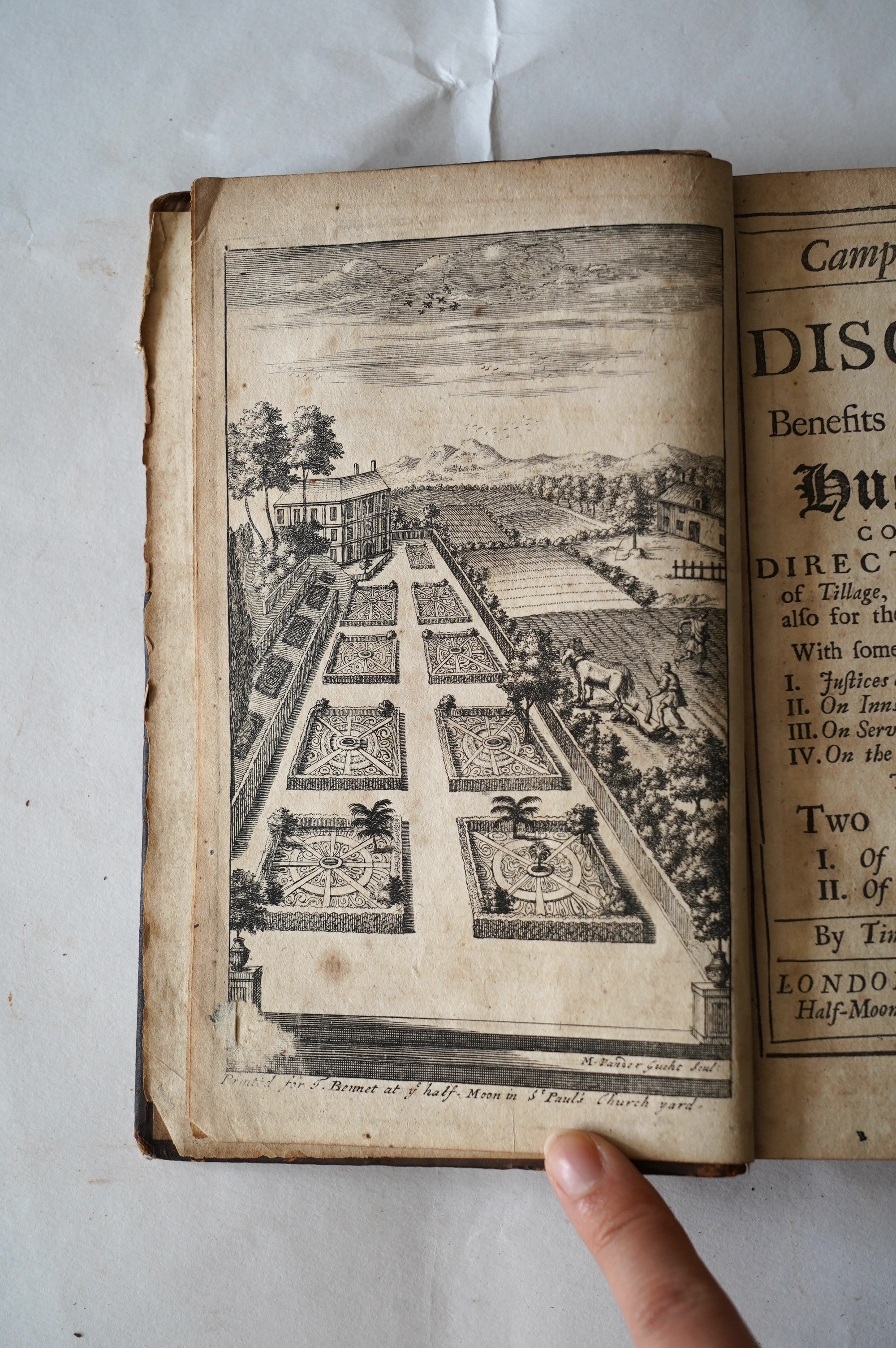 Nourse, Timothy - Campania Foelix. Or, a Discourse of the Benefits and Improvements of Husbandry....frontis.; contemp. panelled calf including gilt decorated spine with maroon label. printed for Tho. Bennet, 1700